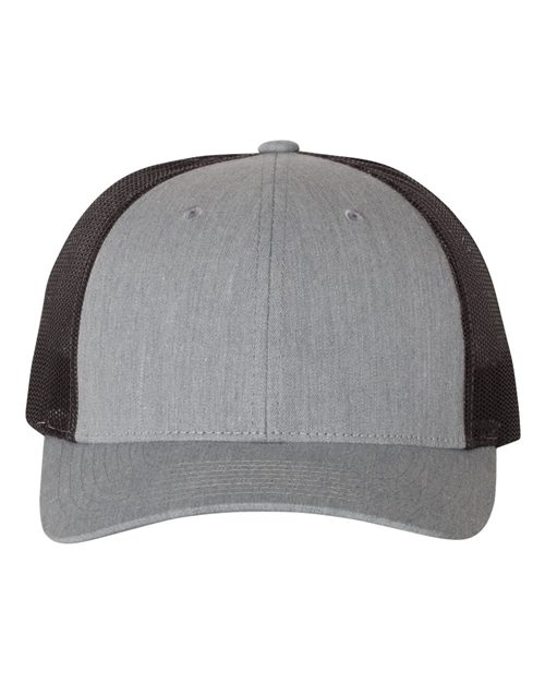 Low-profile Richardson 115 trucker in heather grey with dark mesh back
